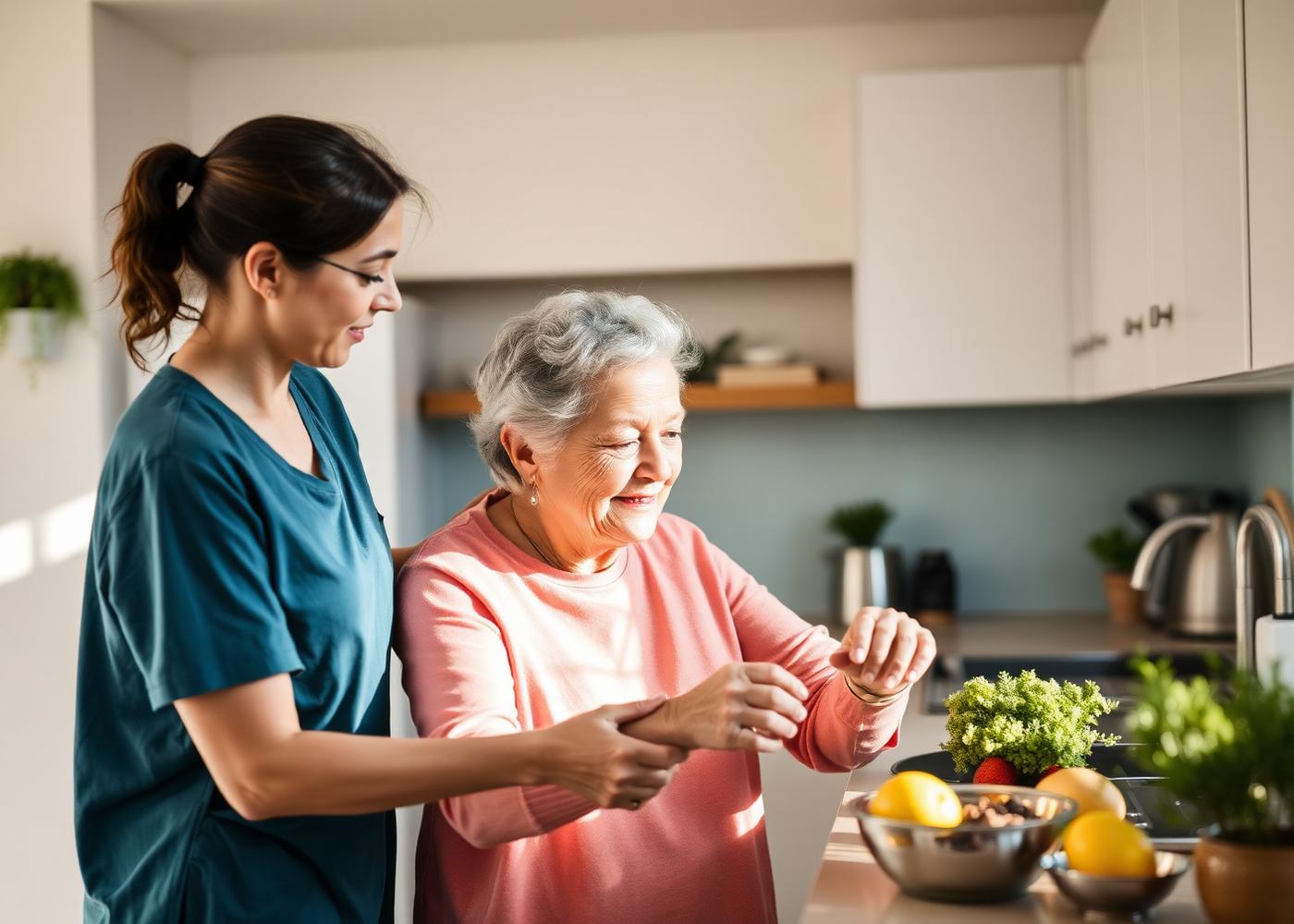 Support worker assisting participant at home